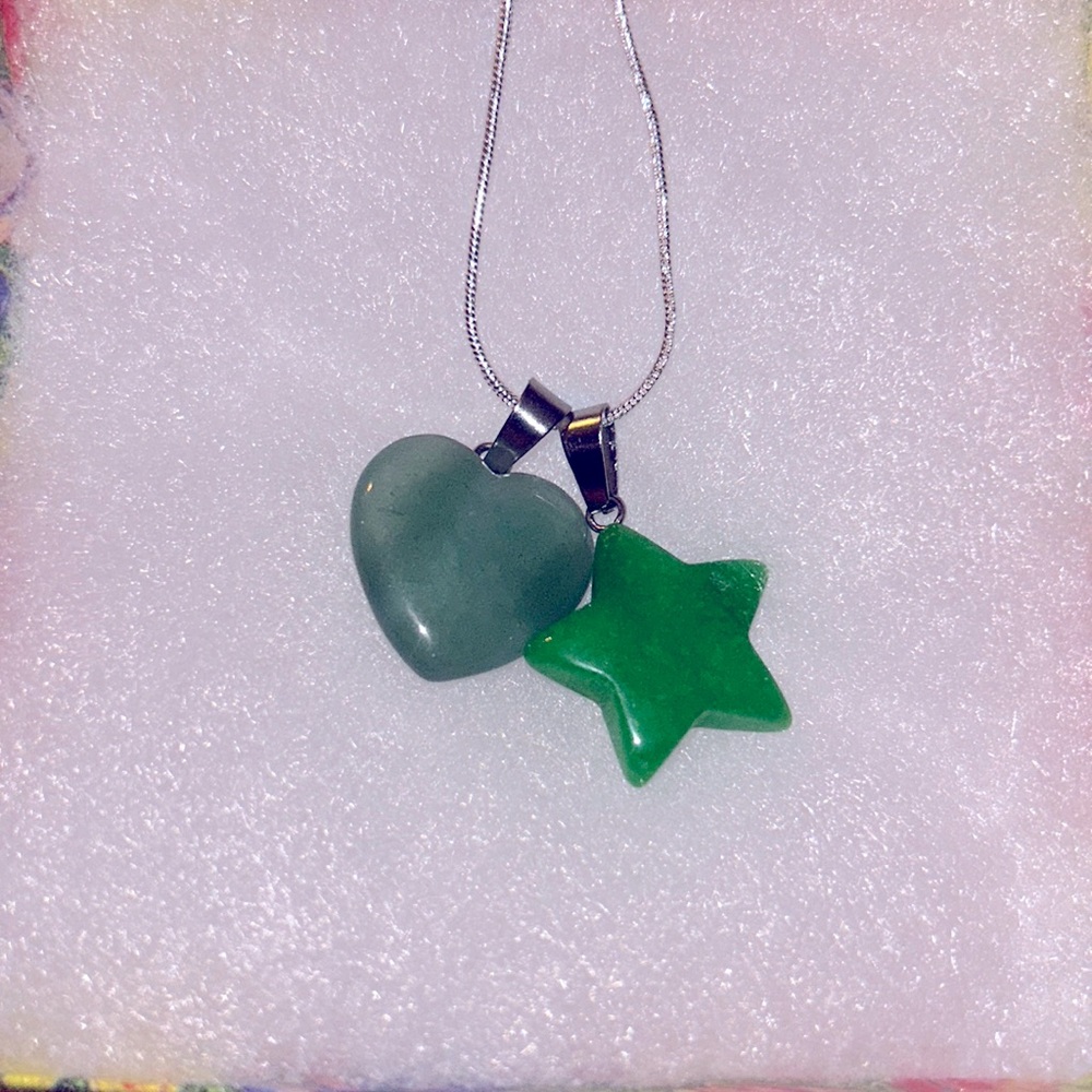 Boho hippie Jade Heart ❤️ & jade Star ⭐️ Sterling Silver Necklace
